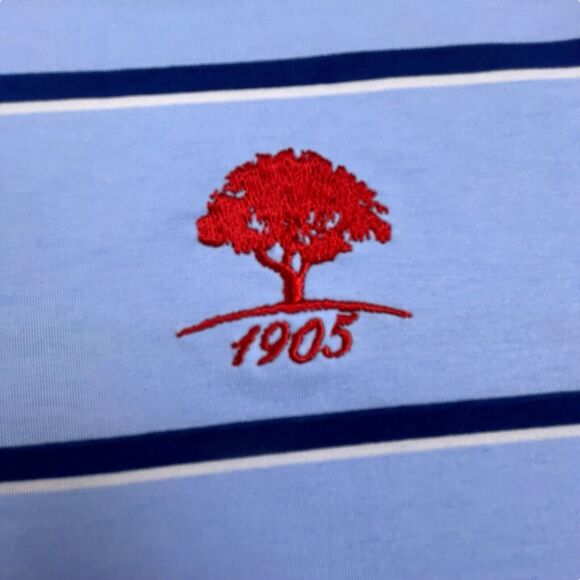 Draddy Sport Golf Polo Shirt Mens Medium Blue Striped Lightweight Stretch Logo - Picture 3 of 10